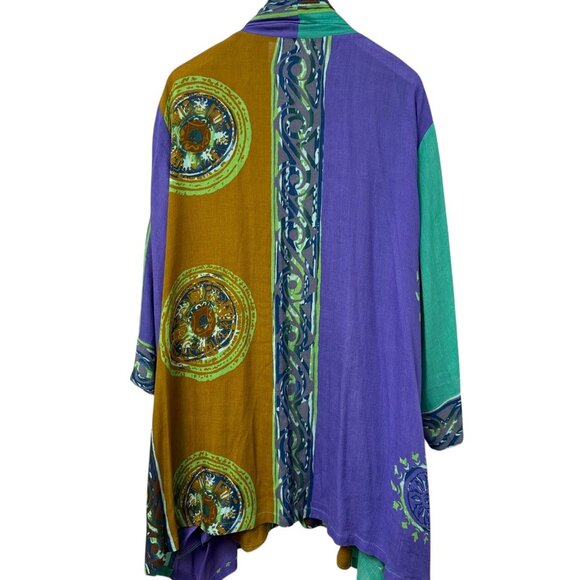 ULLA POPKEN Boho Kimono Jacket Plus Size 28 / 30 Purple Green Artsy Duster - Picture 3 of 9